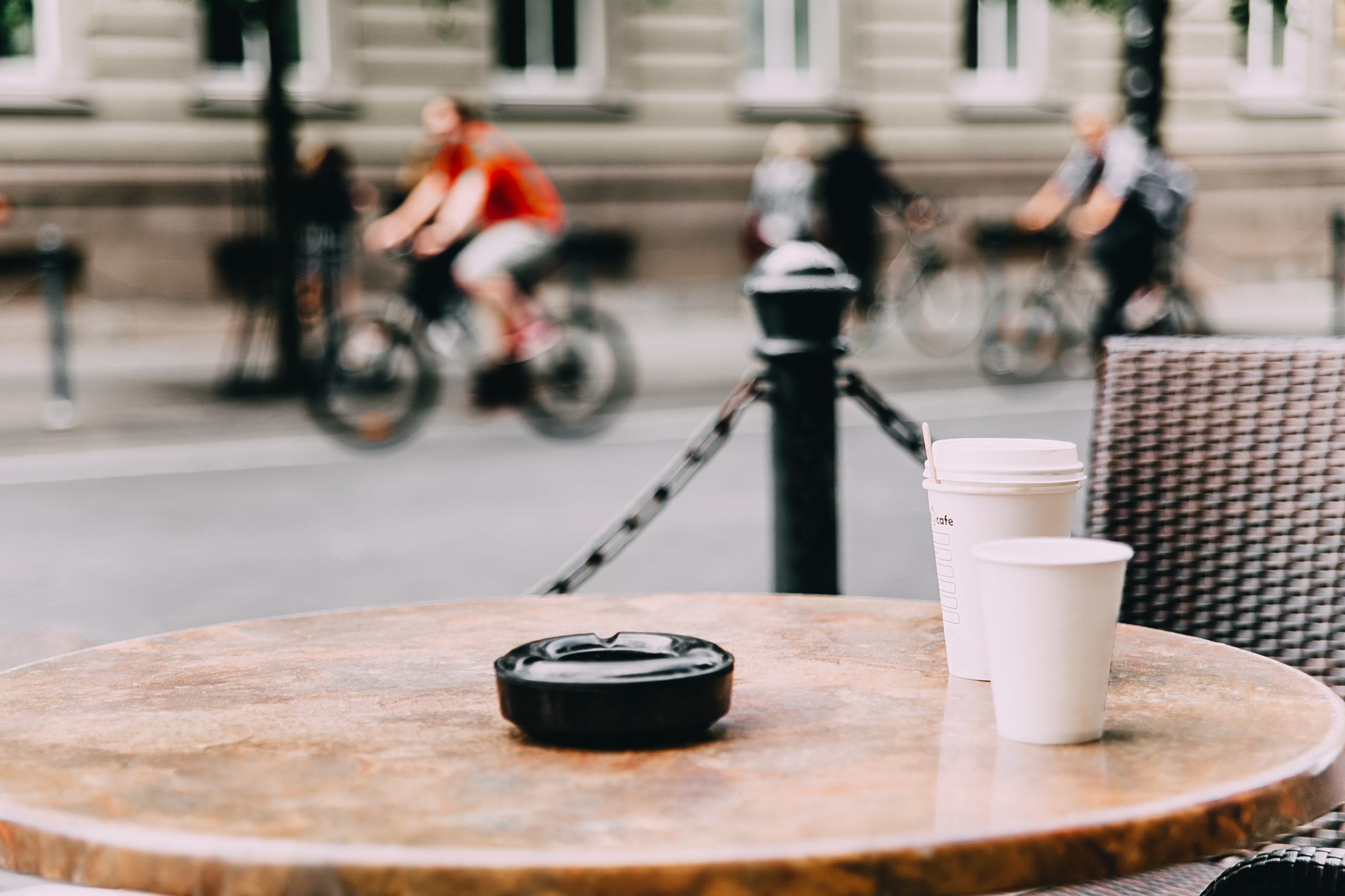 Cyclist taking a coffee and snack break